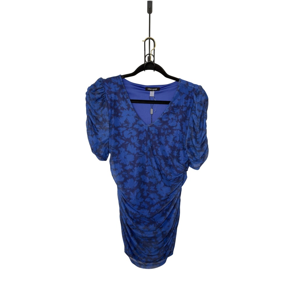 Cable & Gauge Large Blue Floral Ruched Puff Sleeves Top Whimsigoth Indie Sleaze